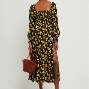 O.P.T. Lemon Print Classic Smocked Dress M